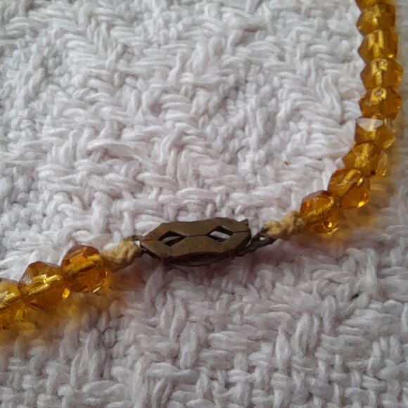 Vintage Yellow Amber Glass Bead Necklace Art Deco Choker Faceted 17.5" - Picture 10 of 14